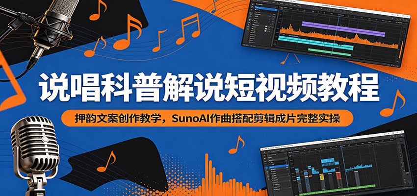 说唱科普解说短视频教程:押韵文案创作教学,SunoAI作曲搭配剪辑成片完整实操-铜臭网