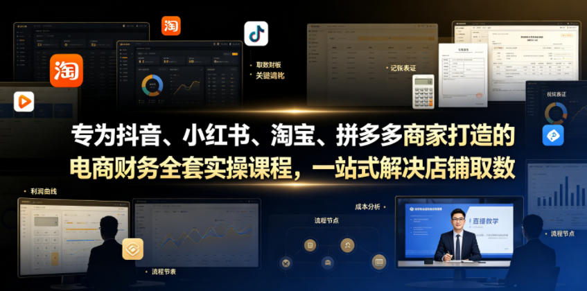 专为抖音、小红书、淘宝、拼多多商家打造的电商财务全套实操课程，一站式解决店铺取数、记账、报税全流程难题-铜臭网