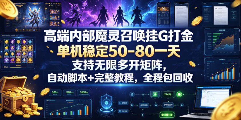 高端内部魔灵召唤挂G打金，单机稳定50-80一天，支持无限多开矩阵，自动脚本+完整教程，全程包回收【揭秘】-铜臭网