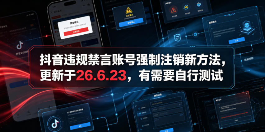 抖音违规禁言账号强制注销新方法，更新于26.6.23，有需要自行测试-铜臭网
