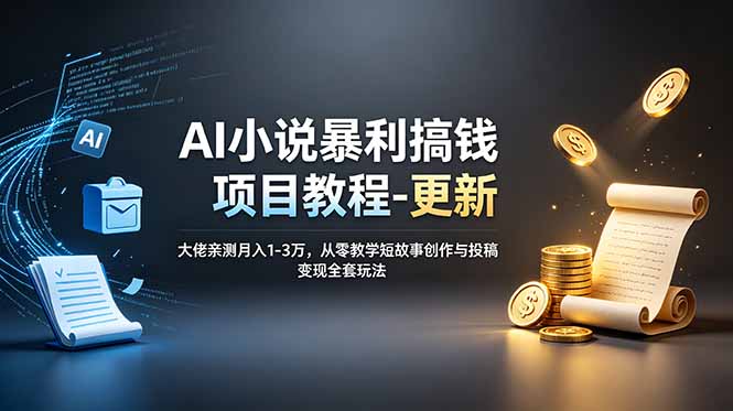 AI小说暴利搞钱项目教程-更新，大佬亲测月入1-3万，从零教学短故事创作与投稿变现全套玩法-铜臭网