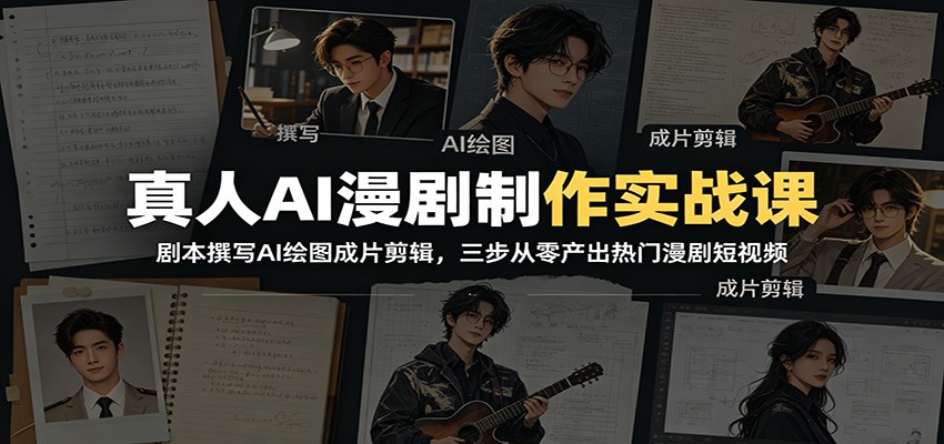 真人AI漫剧制作实战课：剧本撰写AI绘图成片剪辑，三步从零产出热门漫剧短视频-铜臭网