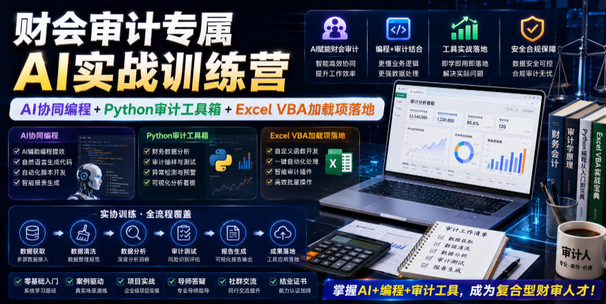 财会审计专属AI实战训练营｜AI协同编程+Python审计工具箱+Excel VBA加载项落地-铜臭网