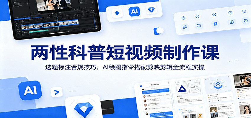 两性科普短视频制作课：选题标注合规技巧，AI绘图指令搭配剪映剪辑全流程实操-铜臭网