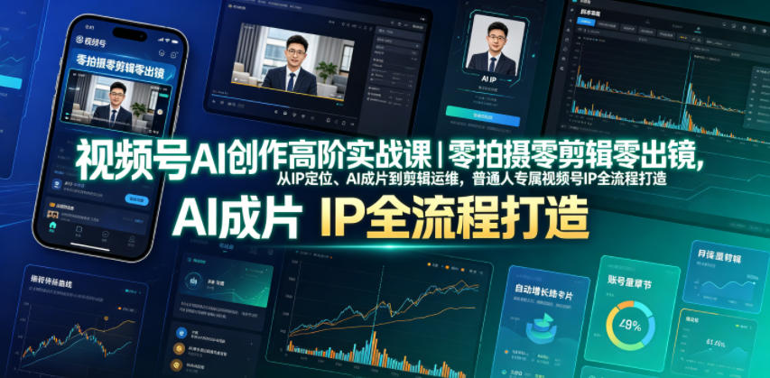 视频号AI创作高阶实战课｜零拍摄零剪辑零出镜，从IP定位、AI成片到剪辑运维，普通人专属视频号IP全流程打造-铜臭网