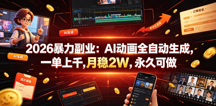 2026暴力副业：AI动画全自动生成，一单上千，月稳2W，永久可做【揭秘】-铜臭网