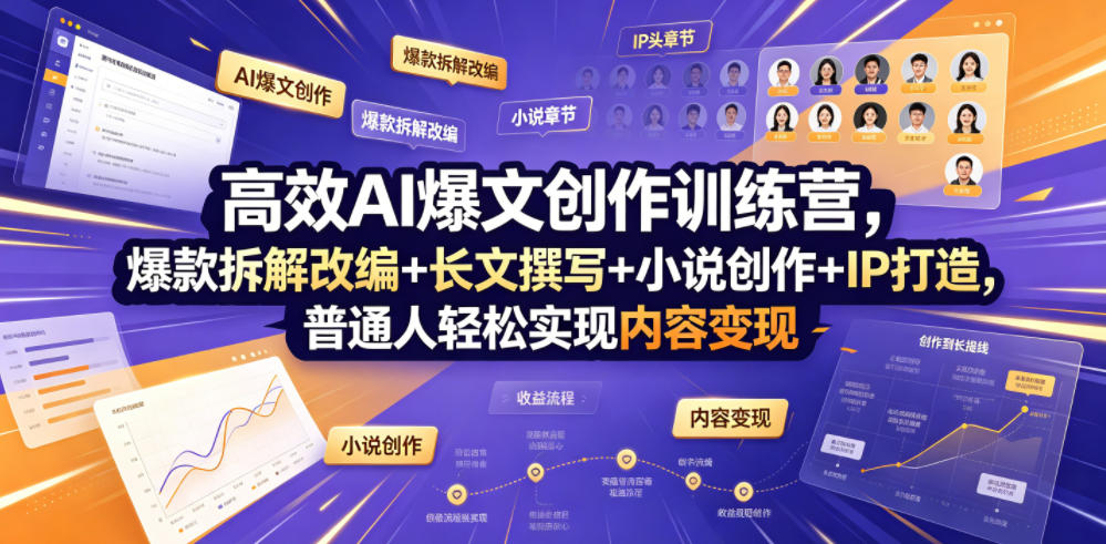 高效AI爆文创作训练营，爆款拆解改编+长文撰写+小说创作+IP打造，普通人轻松实现内容变现-铜臭网