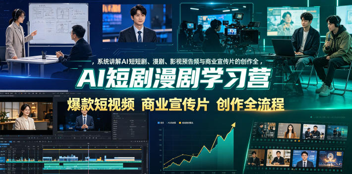AI短剧漫剧学习营，系统讲解AI短剧、漫剧、影视预告片、爆款短视频与商业宣传片的创作全流程-铜臭网