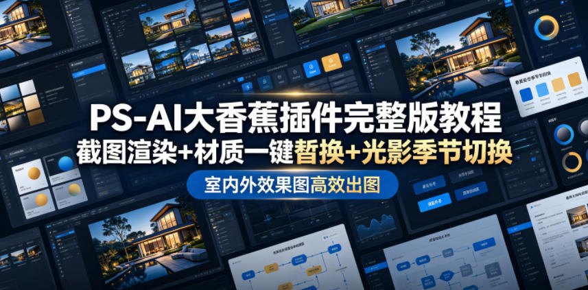 PS-AI大香蕉插件完整版教程，截图渲染+材质一键替换+光影季节切换，室内外效果图高效出图高阶课程-铜臭网