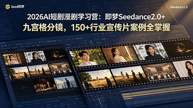 2026AI短剧漫剧学习营：即梦Seedance2.0+九宫格分镜，150+行业宣传片案例全掌握-铜臭网
