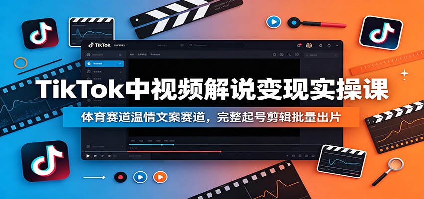 TikTok中视频解说变现实操课：体育赛道温情文案赛道，完整起号剪辑批量出片-铜臭网