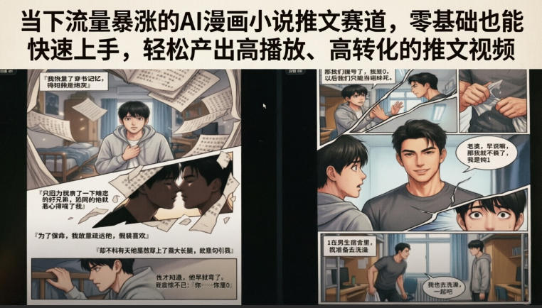 当下流量暴涨的AI漫画小说推文赛道，零基础也能快速上手，轻松产出高播放、高转化的推文视频-铜臭网