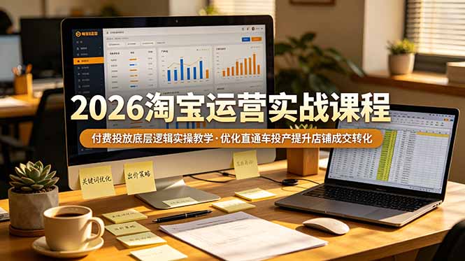 2026 淘宝运营实战课程,付费投放底层逻辑实操教学,优化直通车投产提升店铺成交转化-铜臭网