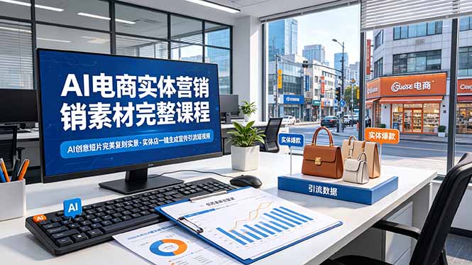 AI电商实体营销素材完整课程，AI创意短片完美复刻实景，实体店一键生成宣传引流短视频-铜臭网