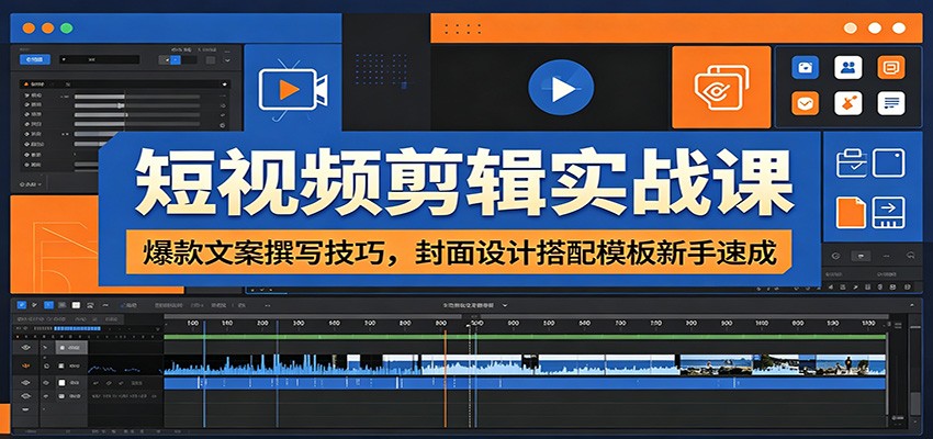 短视频剪辑实战课：爆款文案撰写技巧，封面设计搭配模板新手速成-铜臭网