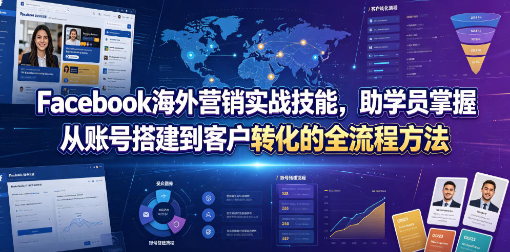 Facebook海外营销实战技能,助学员掌握从账号搭建到客户转化的全流程方法-铜臭网