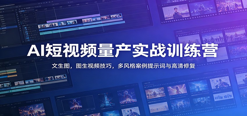 AI短视频量产实战训练营：文生图，图生视频技巧，多风格案例提示词与高清修复-铜臭网