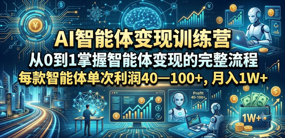 AI智能体变现训练营，从0到1掌握智能体变现的完整流程，每款智能体单次利润40—100+，月入1W+-铜臭网