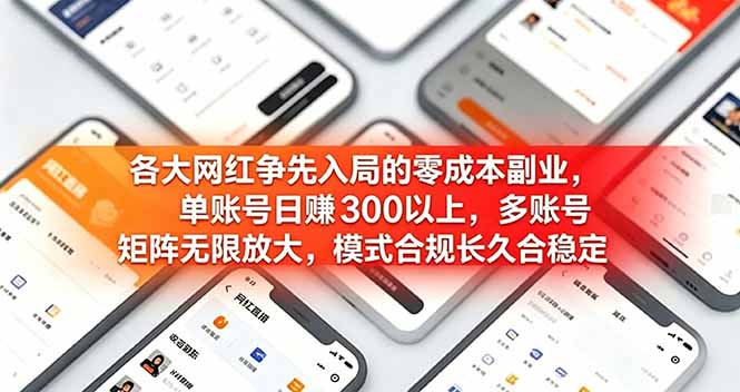 各大网红争先入局的零成本副业，单账号日赚 300 以上，多号矩阵可放大，模式合规长久稳定！-铜臭网