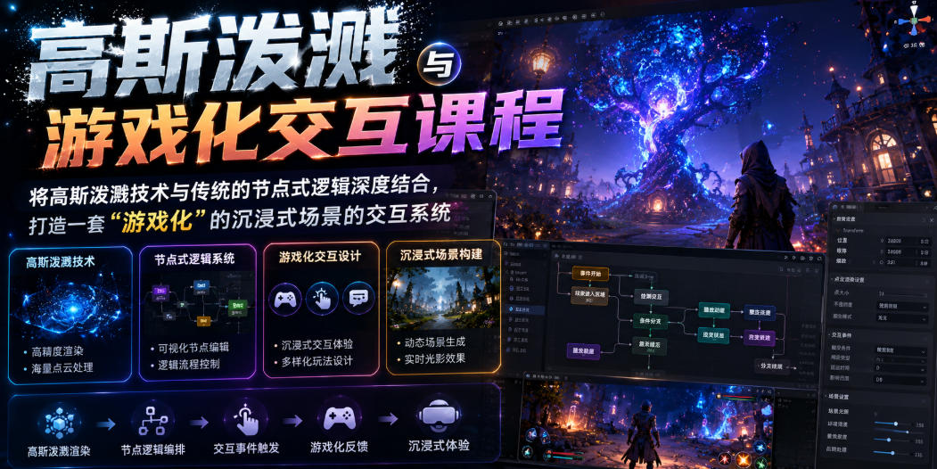 高斯泼溅与游戏化交互课程，将高斯泼溅技术与传统的节点式逻辑深度结合，打造一套“游戏化”的沉浸式场景的交互系统-铜臭网