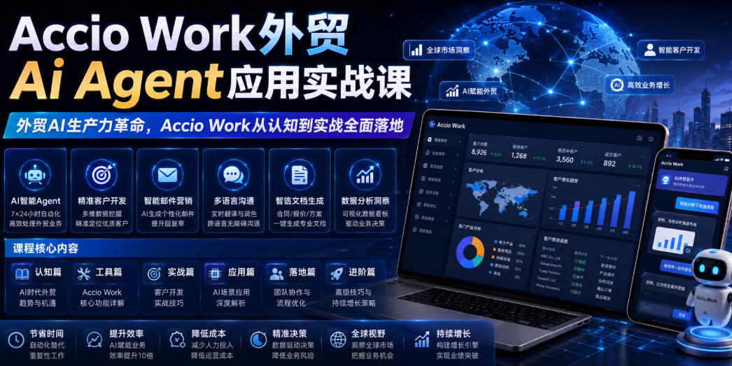 Accio Work外贸Ai Agent应用实战课，外贸AI生产力革命，Accio Work从认知到实战全面落地-铜臭网