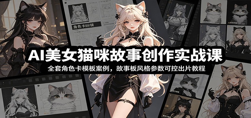 AI美女猫咪故事创作实战课：全套角色卡模板案例，故事板风格参数可控出片教程-铜臭网