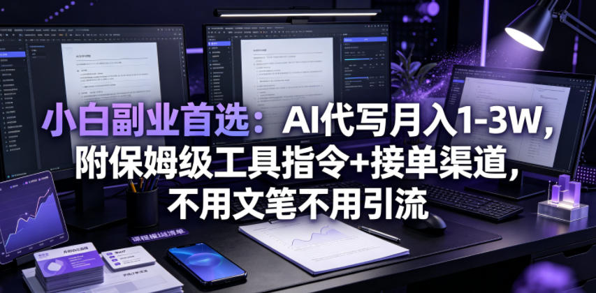 小白副业首选：AI代写月入1-3W，附保姆级工具指令+接单渠道，不用文笔不用引流【揭秘】-铜臭网