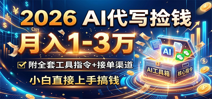 2026 AI代写捡钱，月入1-3万，附全套工具指令+接单渠道，小白直接上手搞钱-铜臭网