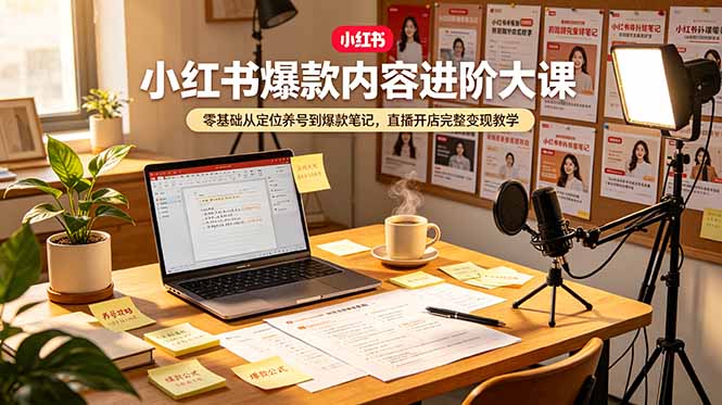小红书爆款内容进阶大课,零基础从定位养号到爆款笔记,直播开店完整变现教学-铜臭网