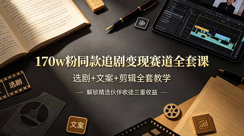 170w粉博主同款追剧变现赛道全套课,选剧+文案+剪辑全套教学,解锁精选伙伴收徒三重收益-铜臭网