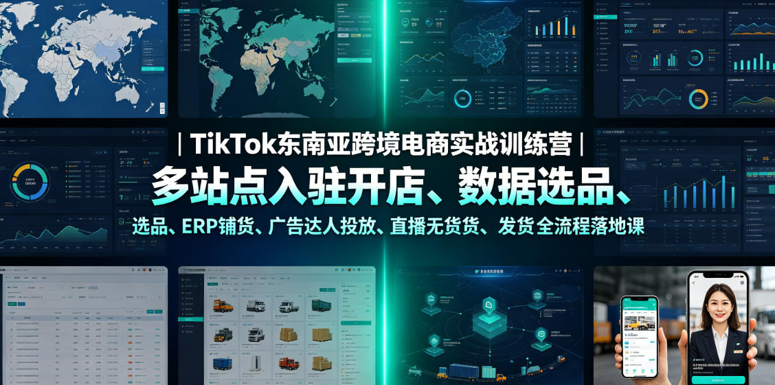 TikTok东南亚跨境电商实战训练营|多站点入驻开店、数据选品、ERP铺货、广告达人投放、直播无货源发货全流程落地课-铜臭网