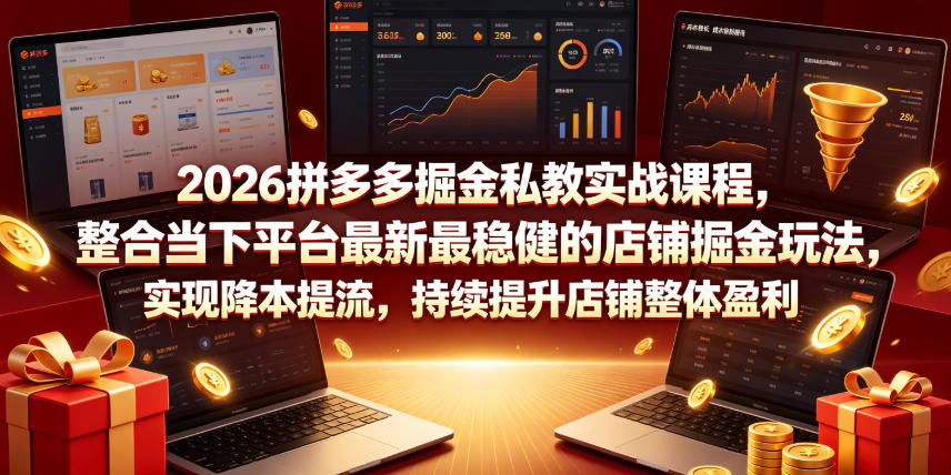 2026拼多多掘金私教实战课程,整合当下平台最新最稳健的店铺掘金玩法,实现降本提流,持续提升店铺整体盈利-铜臭网