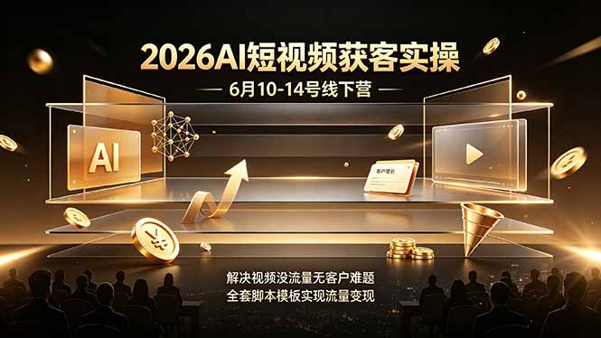 2026AI短视频获客实操6月10-14号线下营，解决视频没流量无客户难题，全套脚本模板实现流量变现-铜臭网