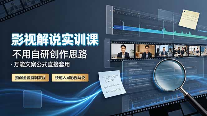 影视解说实训课:不用自研创作思路,万能文案公式直接套用,搭配全套剪辑教程,快速入局影视解说-铜臭网