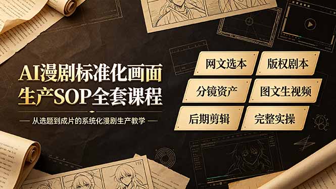 AI漫剧标准化画面生产SOP全套课程，网文选本版权剧本分镜资产全覆盖，图文生视频后期剪辑完整实操教学-铜臭网