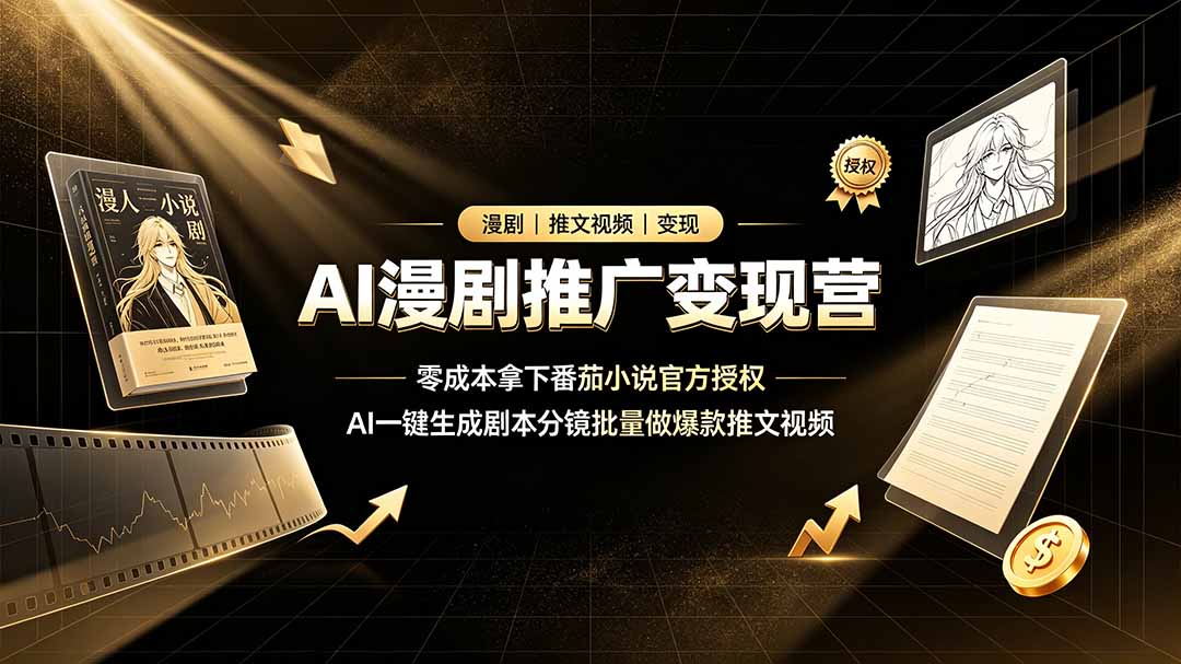 AI漫剧推广变现营，零成本拿下番茄小说官方授权，AI一键生成剧本分镜批量做爆款推文视频-铜臭网