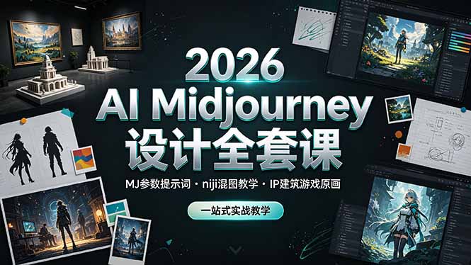 2026 AI Midjourney设计全套课,MJ参数提示词niji混图教学,IP建筑游戏原画一站式实战教学-铜臭网