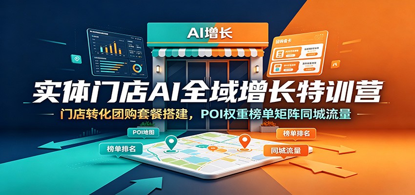 实体门店AI全域增长特训营:门店转化团购套餐搭建,POI权重榜单矩阵同城流量-铜臭网