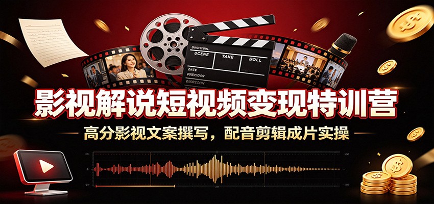 影视解说短视频变现特训营：高分影视文案撰写，配音剪辑成片实操-铜臭网