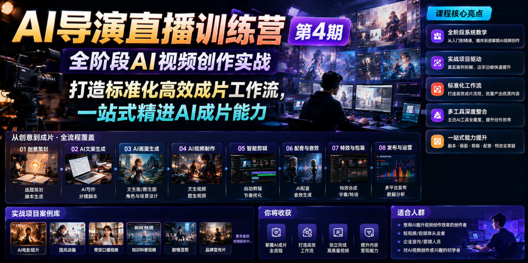 AI导演直播训练营第4期|全阶段AI视频创作实战,打造标准化高效成片工作流,一站式精进AI成片能力-铜臭网