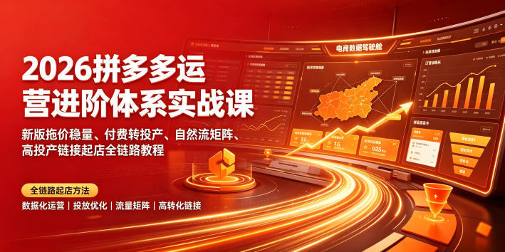2026拼多多运营进阶体系实战课|新版拖价稳量、付费转投产、自然流矩阵、高投产链接起店全链路教程-铜臭网