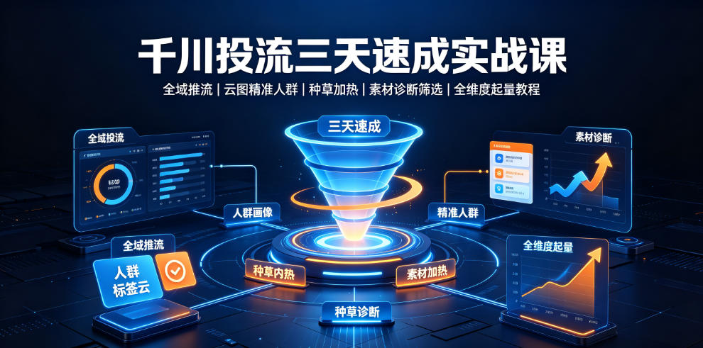 千川投流三天速成实战课｜全域推流、云图精准人群、种草加热、素材诊断筛选全维度起量教程-铜臭网