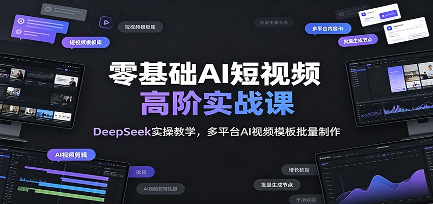 零基础AI短视频高阶实战课:DeepSeek实操教学,多平台AI视频模板批量制作-铜臭网