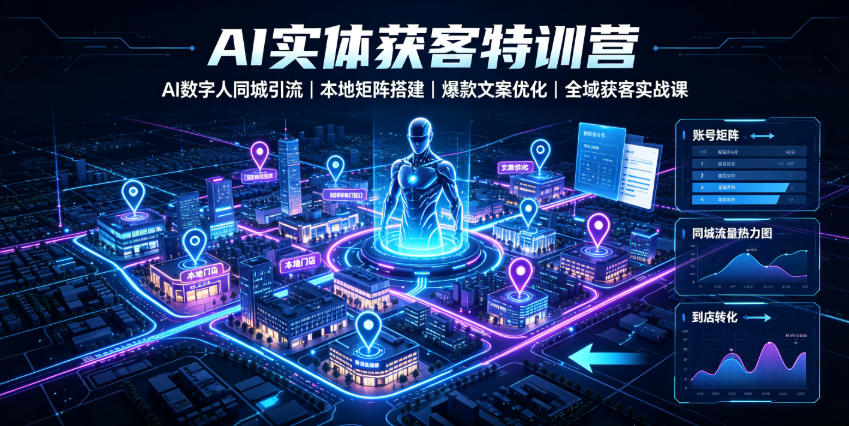 AI实体获客特训营|AI数字人同城引流、本地矩阵搭建、爆款文案优化全域获客实战课-铜臭网