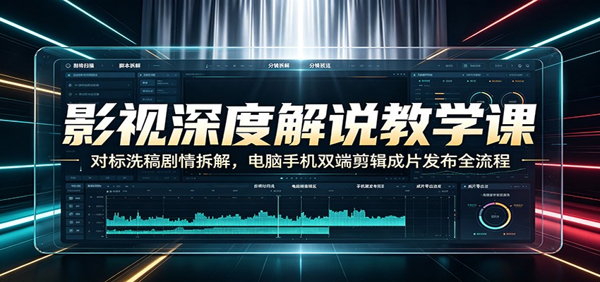 影视深度解说教学课：对标洗稿剧情拆解，电脑手机双端剪辑成片发布全流程-铜臭网