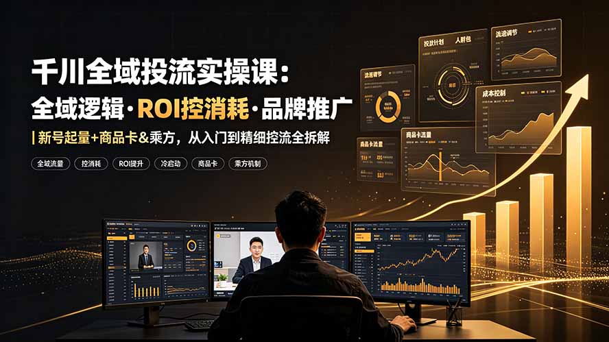 千川全域投流实操课:全域逻辑·ROI控消耗·品牌推广|新号起量+商品卡&乘方,从入门到精细控流全拆解-铜臭网