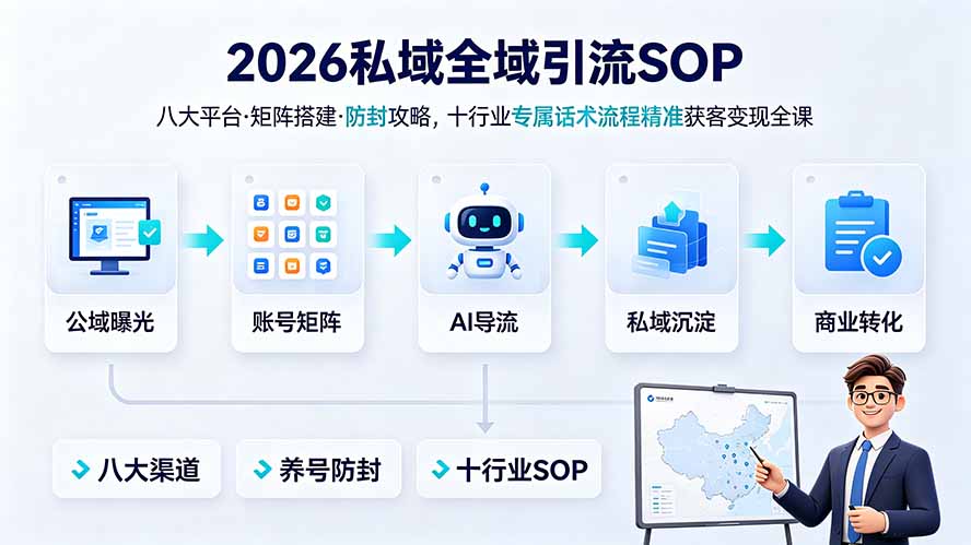 2026私域全域引流SOP|八大平台·矩阵搭建·防封攻略,十行业专属话术流程精准获客变现全课-铜臭网
