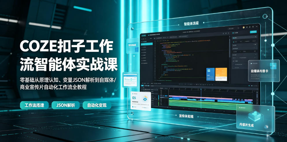 COZE扣子工作流智能体实战课｜零基础从原理认知、变量JSON解析到自媒体/商业宣传片自动化工作流全教程-铜臭网