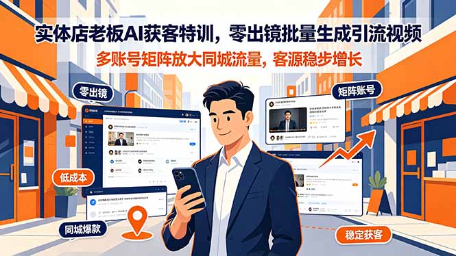 实体店老板AI获客特训，零出镜批量生成引流视频，多账号矩阵放大同城流量，客源稳步增长-铜臭网