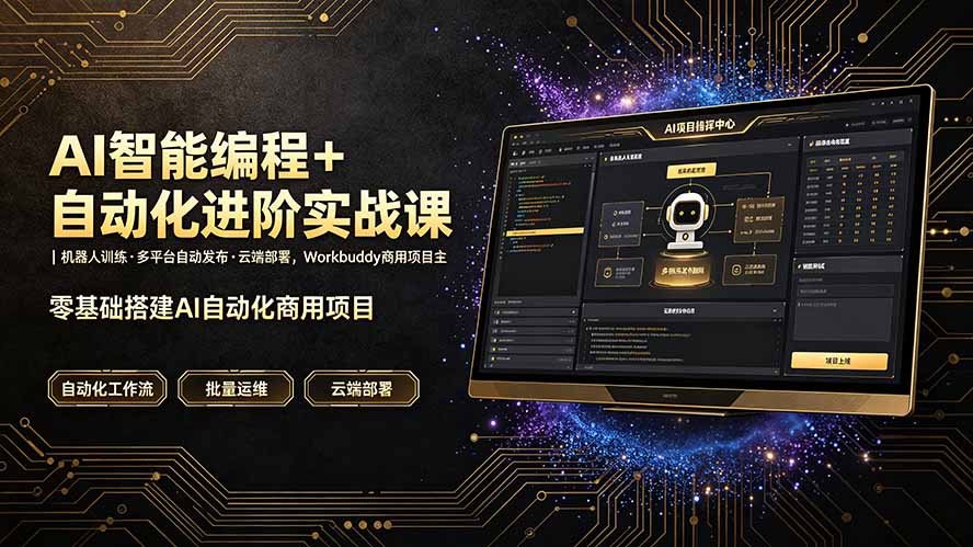 AI智能编程+自动化进阶实战课|机器人训练·多平台自动发布·云端部署,Workbuddy商用项目全流程教学-铜臭网